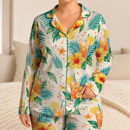 Watercolor Hibiscus Cocktails for Tropical Beach Getaways and Summer Escapes Satin Pajamas Set