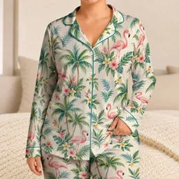Watercolor Flamingos and Palms for Tropical Getaways and Relaxed Island Escapes Satin Pajamas Set