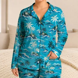 Tropical Palm Trees and Ocean Waves for Relaxed Island Getaways and Beach Lounging Satin Pajamas Set
