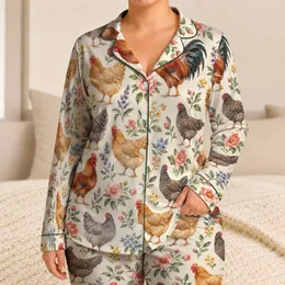 Watercolor Chickens And Wildflowers For Cozy Cottage Living And Farmhouse Fans Satin Pajamas Set