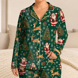 Cheerful Christmas Santa, Reindeer, Gifts and Trees for Cozy Holiday Nights for Women Satin Pajamas Set