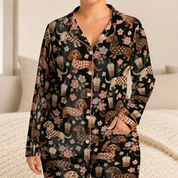 Dachshund and Bubble Tea Companions for Cozy Evenings and Dog-Loving Gift Seekers Satin Pajamas Set