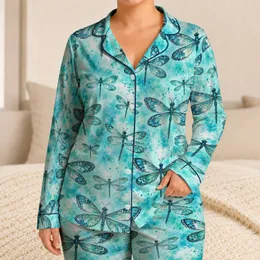 Turquoise Dragonfly and Tie-Dye Motifs for Relaxed Summer Lounging and Gift Giving Satin Pajamas Set