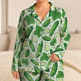 Cucumbers And Leafy Greens For Fresh, Cozy Home Evenings And Relaxed Everyday Comfort Satin Pajamas Set