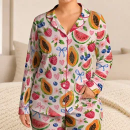 Raspberry Watermelon And Papaya With Sweet Bows For Cheerful Summer Lounging Satin Pajamas Set