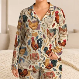 Colorful Farmyard Roosters and Hens for Cozy Country Living Gift Ideas Satin Pajamas Set