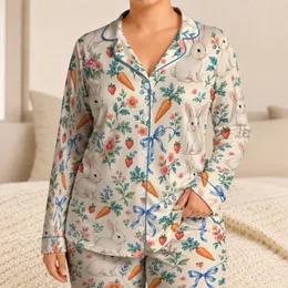 Bunny Carrot Garden for Cozy Springtime Mornings and Sweet Weekend Lounging at Home Satin Pajamas Set