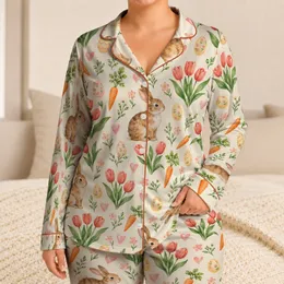 Watercolor Bunny Carrot Tulip Springtime Garden for Cozy Easter Mornings Satin Pajamas Set