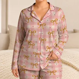 Pink Gingham Bows for Cozy Cottagecore Bedtime and Relaxed Summer Lounging at Home Satin Pajamas Set