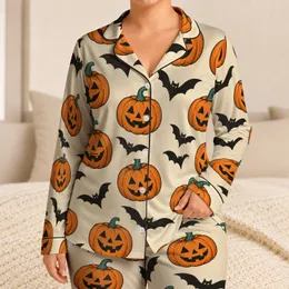 Cheerful Jack-O’-Lanterns And Bats For Cozy Halloween Evenings At Home And Celebrations Satin Pajamas Set