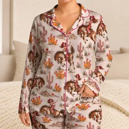 Cowgirl Rodeo Horse and Cactus Scenes for Relaxed Western Nights at Home, Giftable Satin Pajamas Set