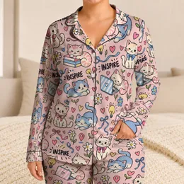 Playful Kitten Doodles for Cozy Lounging, Relaxed Mornings, and Cheerful Gift Giving Satin Pajamas Set