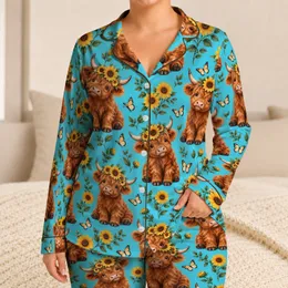 Highland Calves and Sunflowers for Cozy Country Mornings and Relaxed Lounging Gifts Satin Pajamas Set