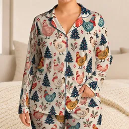 Woodland Christmas Chicks And Evergreen Trees For Cozy Winter Holiday Mornings at Home Satin Pajamas Set