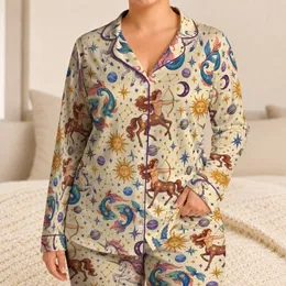 Celestial Zodiac Creatures for Dreamy Spring Nights and Cozy Home Lounging Satin Pajamas Set