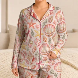Pink Seashells and Starfish for a Breezy Coastal Summer Getaway for Women Satin Pajamas Set