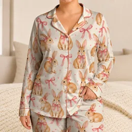 Watercolor Easter Bunnies and Pink Bows for Cozy Springtime Holiday Celebrations at Home Satin Pajamas Set