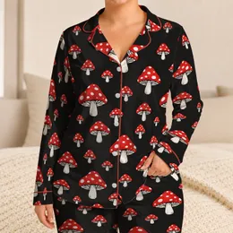 Red Mushroom Motifs for Cozy Nighttime Lounging, Cottagecore Gifts for Fungi Lovers Satin Pajamas Set