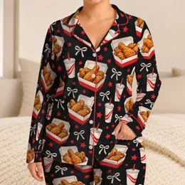 Fried Chicken And Soda Icons For Cozy Movie Nights And Food Lover Gift Giving Satin Pajamas Set