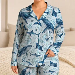 Deep Sea Whale and Shark Ocean Scene for Coastal Getaways and Relaxing Evenings Satin Pajamas Set