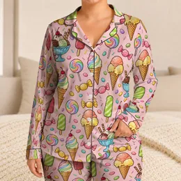 Ice Cream Cones and Candy for Sweet Summer Treat Lovers and Beach Getaways Satin Pajamas Set