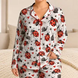 Ladybug And Snail Motifs For Cheerful Springtime Lounging And Sweet Holiday Gifting Satin Pajamas Set