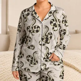 Coiled Black Snakes with Ivory Scales for Bold Relaxed Everyday Style Satin Pajamas Set