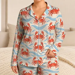 Coral Crab and Blue Tide Motifs for Breezy Coastal Getaways and Beachside Relaxation Satin Pajamas Set