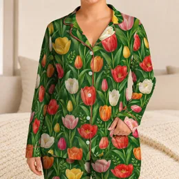 Colorful Tulip Blooms for Spring Garden Getaways and Relaxed Vacation Style Lovers Satin Pajamas Set