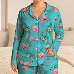 Coral Flamingos on Turquoise for Tropical Getaways and Easy Summer Lounging Satin Pajamas Set