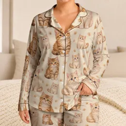 Cream And Ginger Kittens For Cozy Lounging, Relaxing Weekends And Cat Lover Gifts Satin Pajamas Set