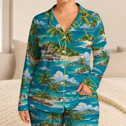 Tropical Palm Trees and Turquoise Beach Scenery for Relaxed Summer Getaways Satin Pajamas Set