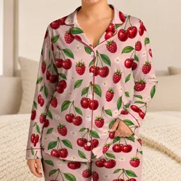 Cherry Raspberry Fruit Motif for Relaxed Summer Evenings and Cozy Getaways Satin Pajamas Set