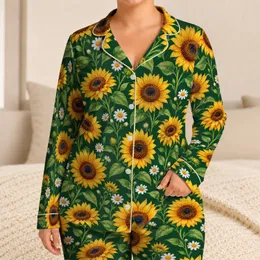 Sunflower and Daisy Blooms for Relaxed Summer Lounging and Nature-Loving Gift Ideas Satin Pajamas Set