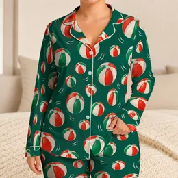 Red Green Beach Ball Motifs for Sunny Coastal Escapes and Relaxed Summer Days Inspiration Satin Pajamas Set
