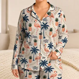 Flamingo Palm Tree Tropical Beach Style for Relaxed Island Vacation Getaways Satin Pajamas Set