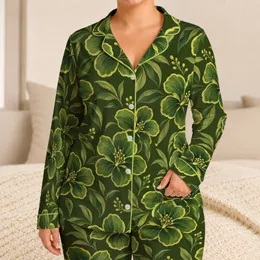 Olive Tropical Blooms for Relaxed Beach Getaways and Laid-Back Summer Escapes Satin Pajamas Set