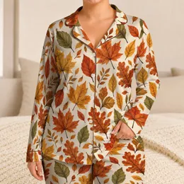 Warm Autumn Maple and Oak Leaves for Relaxed Coastal Getaways and Nature Lovers Satin Pajamas Set