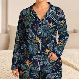 Tropical Palm Leaves and Bird of Paradise for Relaxed Island Getaways Satin Pajamas Set