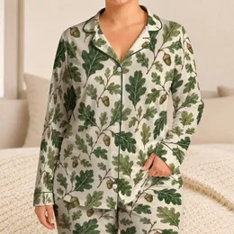 Oak Leaves And Acorns For Relaxed Coastal Getaways And Everyday Nature Lovers Satin Pajamas Set