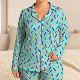 Colorful Confetti Dash Motifs for Relaxed Summer Lounging and Bright Everyday Comfort Satin Pajamas Set