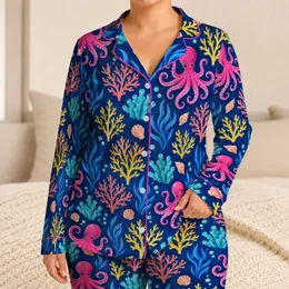 Tropical Octopus and Coral Motifs for Relaxed Coastal Getaways Satin Pajamas Set