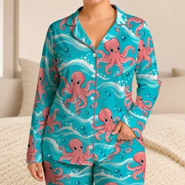 Pink Octopus and Turquoise Ocean Waves for Tropical Beach Getaways and Coastal Relaxation Satin Pajamas Set