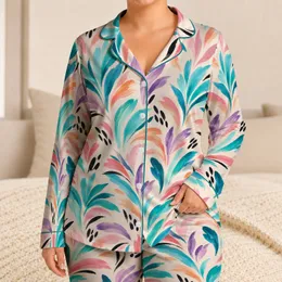 Tropical Abstract Brushstrokes for Relaxed Coastal Getaways and Breezy Summer Escapes Satin Pajamas Set