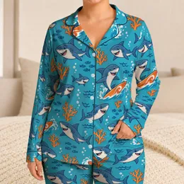 Friendly Shark Surfboard Ocean Motifs for Tropical Beach Getaways and Summer Fun Satin Pajamas Set