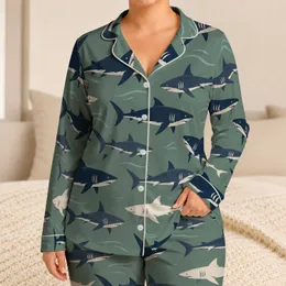 Shark Silhouettes for Coastal Getaways and Relaxed Ocean Lounging for Men Satin Pajamas Set