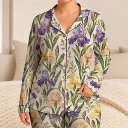 Watercolor Iris Blooms for Relaxed Coastal Getaways and Garden-Inspired Summer Style Satin Pajamas Set