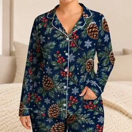 Pinecones, Winter Berries and Evergreen Sprigs for Cozy Holiday Nights and Cabin Escapes Satin Pajamas Set