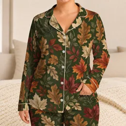 Autumn Maple And Oak Leaves In Warm Earth Tones For Cozy Seasonal Lounging At Home Satin Pajamas Set