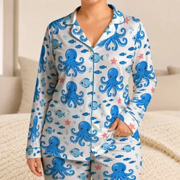 Blue Octopus and Little Fish for Relaxed Coastal Getaways and Ocean Lovers Satin Pajamas Set